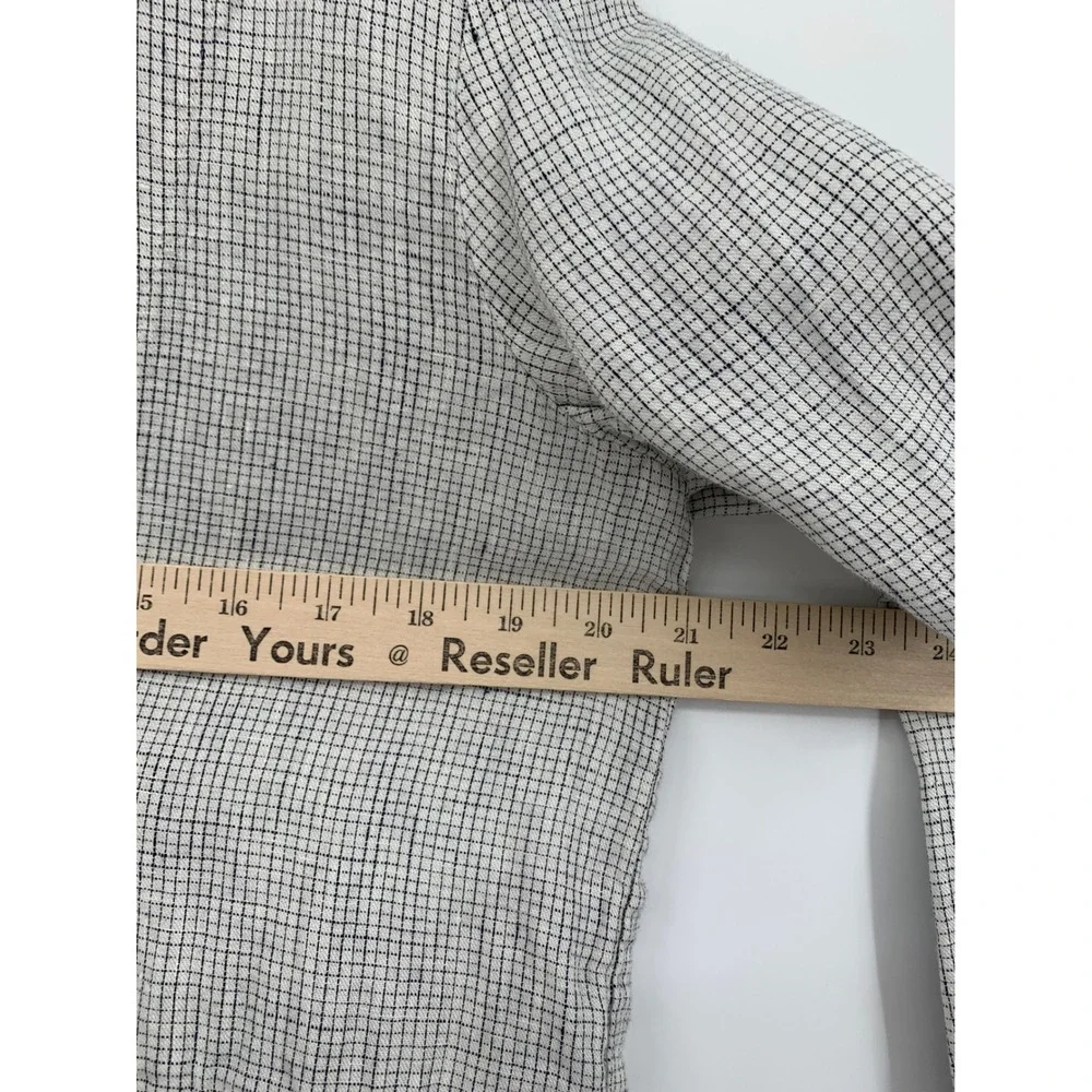 Eileen Fisher Jacket Womens Small Petite White Black Check Organic Linen Button